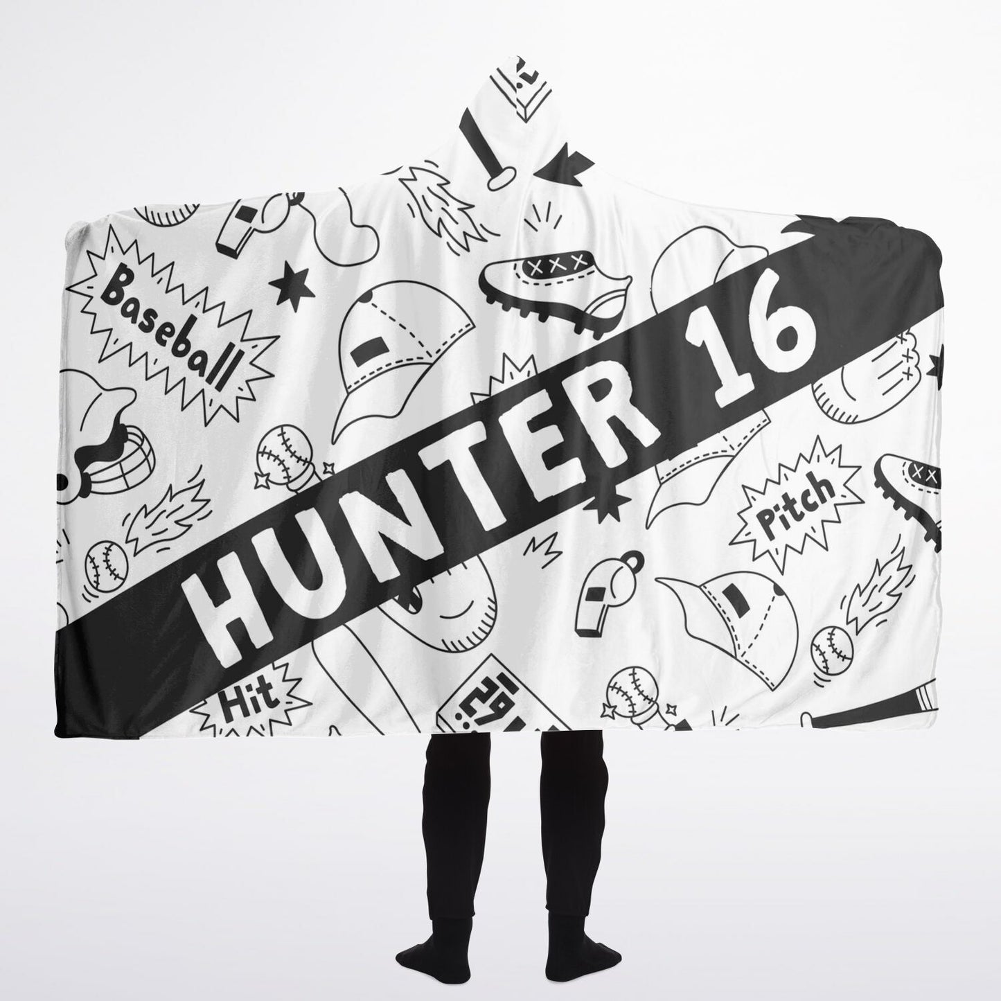 Custom Baseball Sherpa Hooded Blanket – Personalized Name & Number