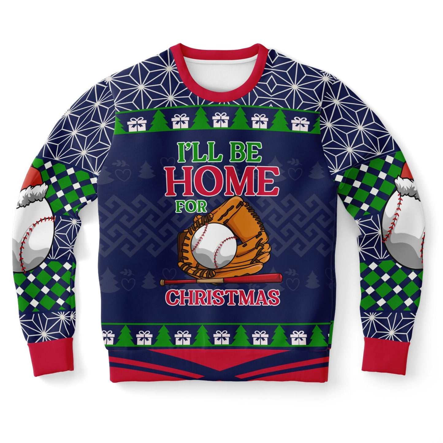 “I’ll Be Home for Christmas” Baseball Ugly Sweater – Festive Holiday Sweatshirt