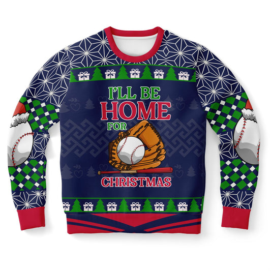 “I’ll Be Home for Christmas” Baseball Ugly Sweater – Festive Holiday Sweatshirt