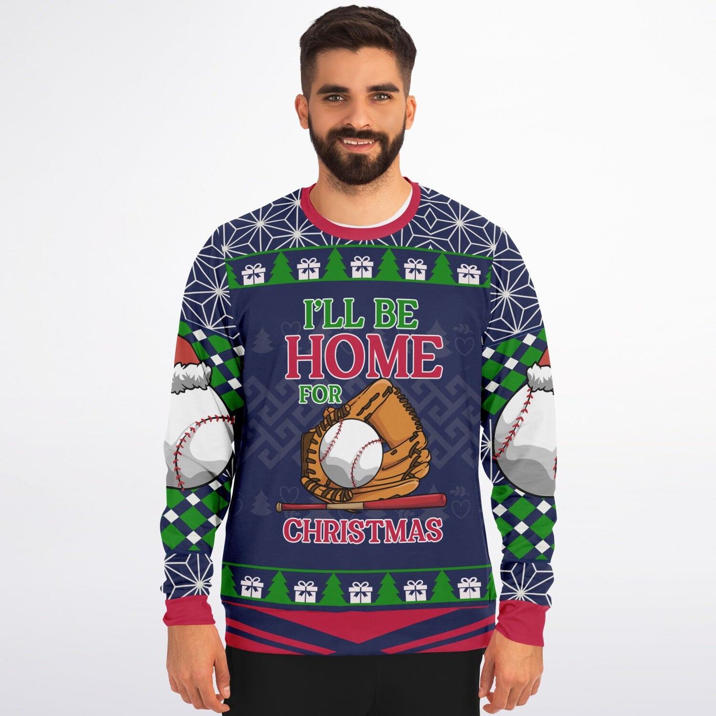 “I’ll Be Home for Christmas” Baseball Ugly Sweater – Festive Holiday Sweatshirt