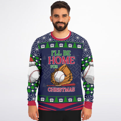 “I’ll Be Home for Christmas” Baseball Ugly Sweater – Festive Holiday Sweatshirt