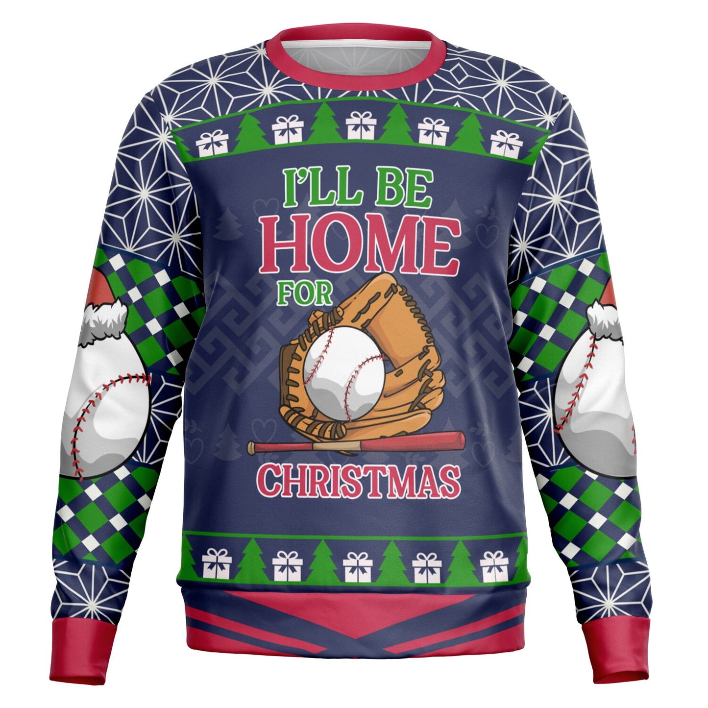 “I’ll Be Home for Christmas” Baseball Ugly Sweater – Festive Holiday Sweatshirt
