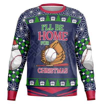 “I’ll Be Home for Christmas” Baseball Ugly Sweater – Festive Holiday Sweatshirt