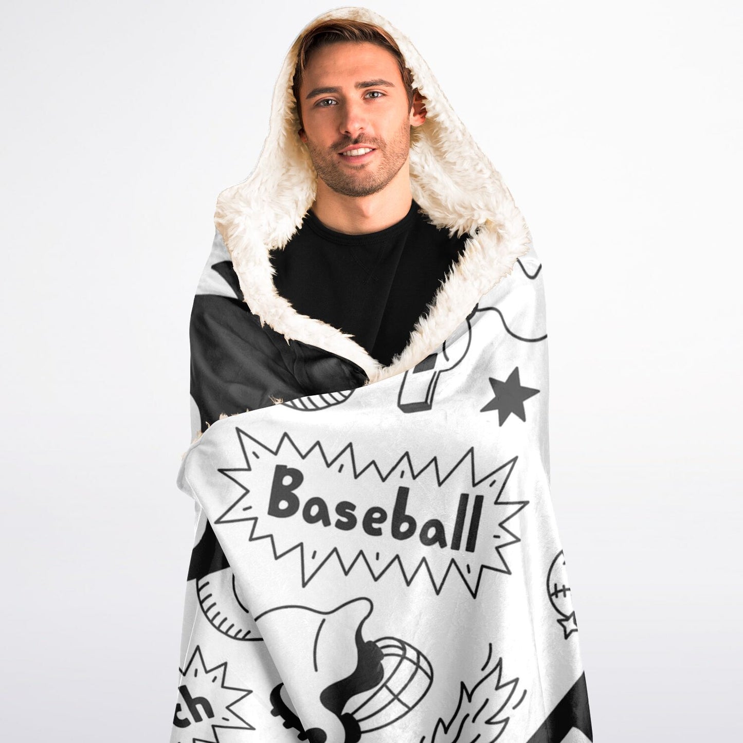 Custom Baseball Sherpa Hooded Blanket – Personalized Name & Number